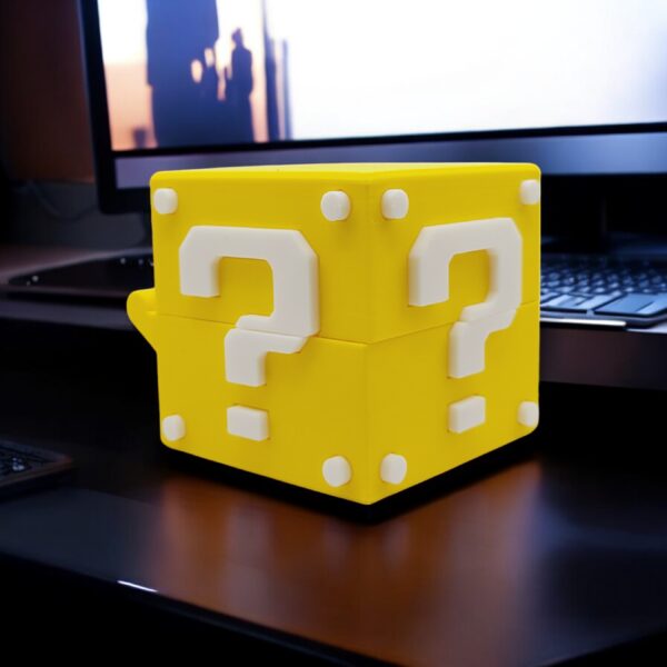 Mario Question Block Container 3D Printed Model - Houseware Game Collectible Figurine fan art desk pet
