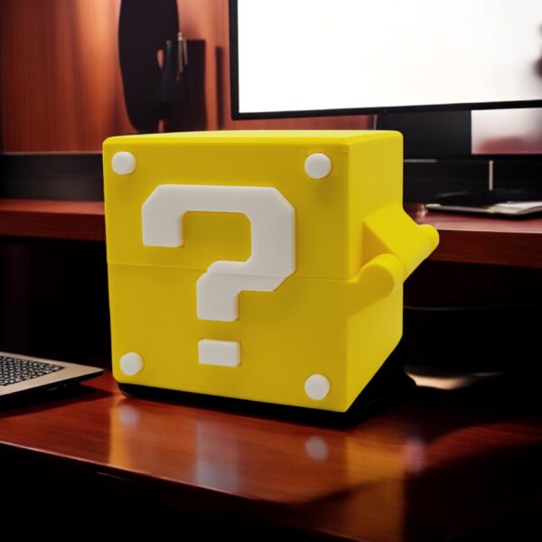 Mario Question Block Container 3D Printed Model - Houseware Game Collectible Figurine fan art desk pet